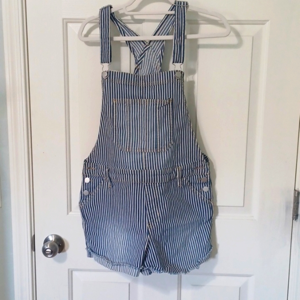 Size large blue & white striped overall